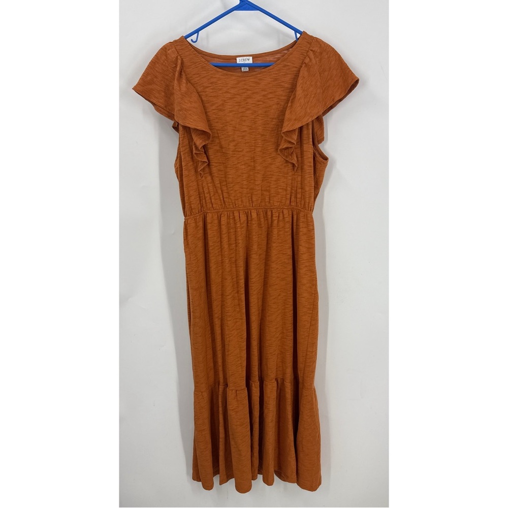 J. Crew factory cotton Midi Dress with elastic waist ,flutter Ruffle Sleeves L